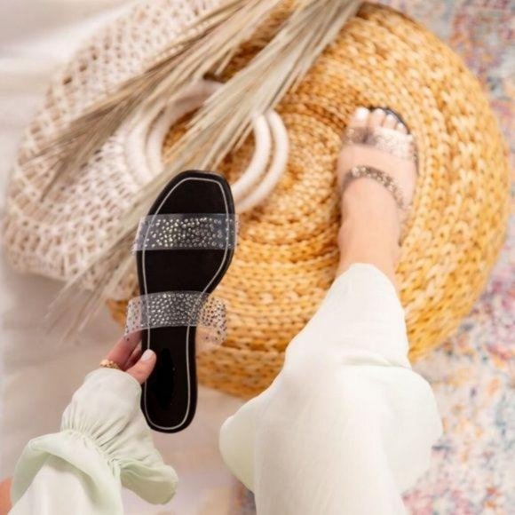 Shoes - Clear Rhinestone Double Band Sandals